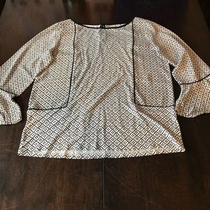 Loft Patterned Blouse with Flutter Sleeve